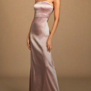 Mauve Pink Satin Strapless Maxi Dress